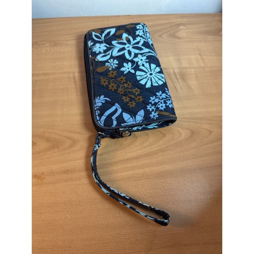 Vera Bradley Wallet JAVA FLORAL Blue Wristlet 7.5x4"